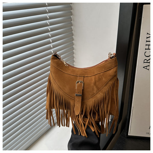 Retro PU Tassel Shoulder Handbag Tote Bag