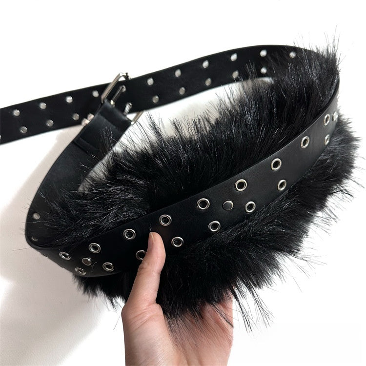 Retro Punk Fur Stitched Fashion Belt