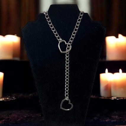 Retro Punk Metal Chain Necklace with Heart Pendant
