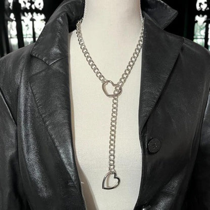 Retro Punk Metal Chain Necklace with Heart Pendant