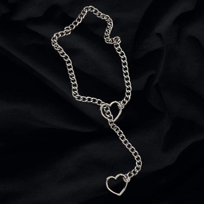 Retro Punk Metal Chain Necklace with Heart Pendant