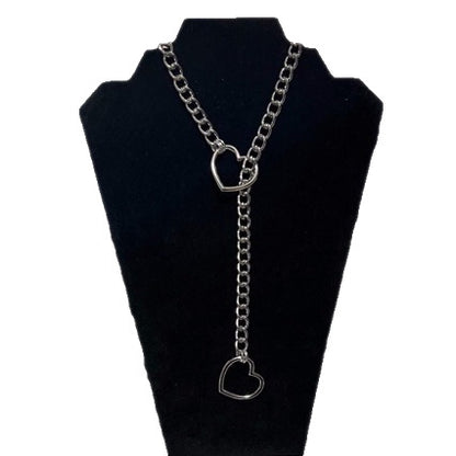 Retro Punk Metal Chain Necklace with Heart Pendant