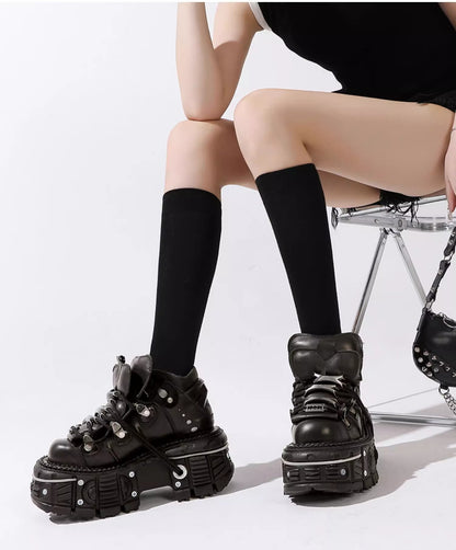 Retro Punk Thick-Soled Leather Platform Shoes