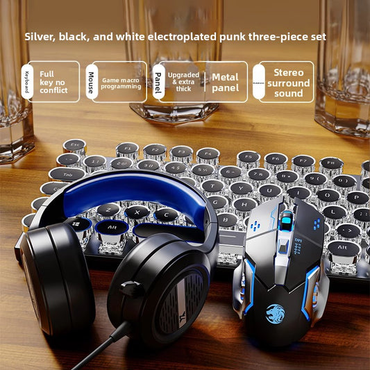 Retro Punk Wireless Mechanical Keyboard and Mouse Set