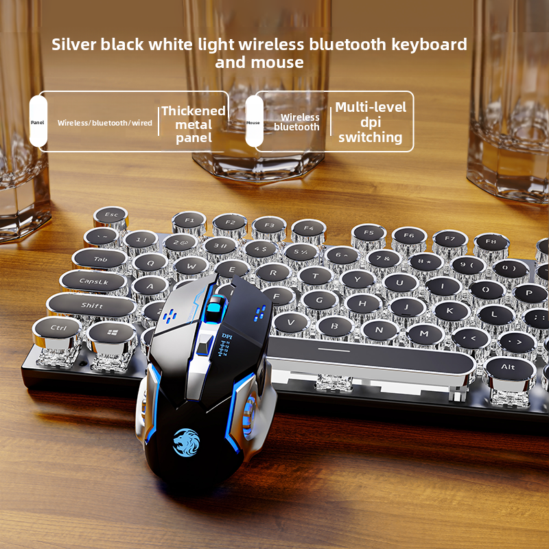 Retro Punk Wireless Mechanical Keyboard and Mouse Set