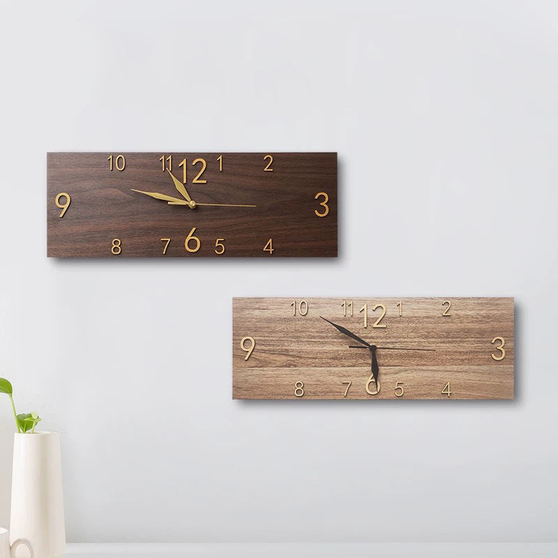 Retro Rectangular Digital Wall Clock with Solid Wood Frame