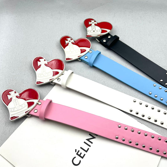 Retro red Saturn heart buckle decorated belt