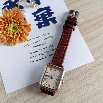 Retro Roman Blue Needle Square Quartz Watch for Women