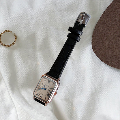 Retro Roman Blue Needle Square Quartz Watch for Women