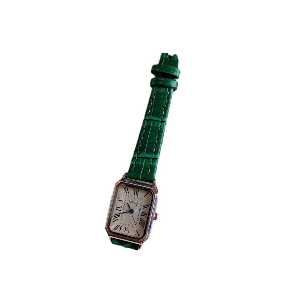 Retro Roman Blue Needle Square Quartz Watch for Women