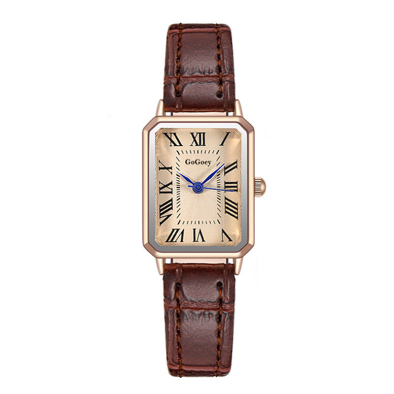 Retro Roman Blue Needle Square Quartz Watch for Women