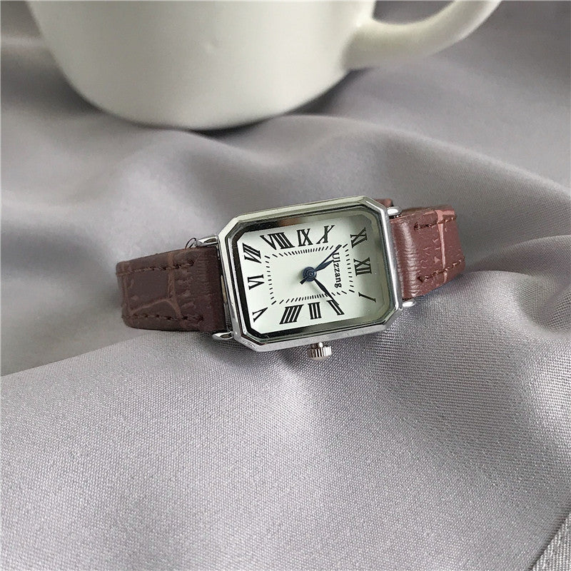 Retro Roman Blue Needle Square Quartz Watch for Women