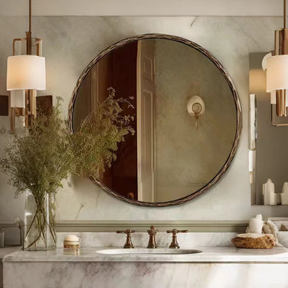 Retro Round Bathroom Mirror, Wall-Mounted Bathroom Mirror