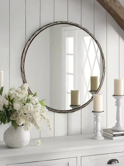 Retro Round Bathroom Mirror, Wall-Mounted Bathroom Mirror