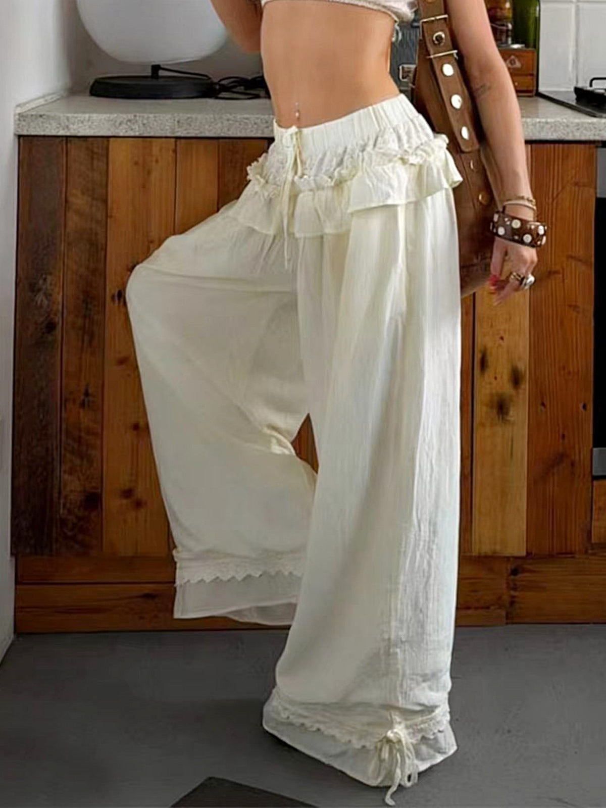 Retro Ruffle Hem Wide Leg Pants