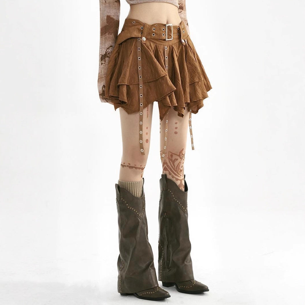 Retro Ruffled Pleated Skirt