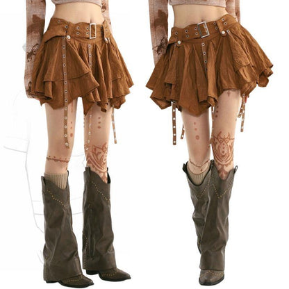 Retro Ruffled Pleated Skirt