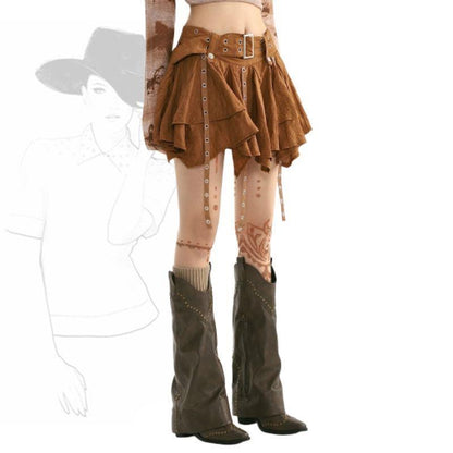 Retro Ruffled Pleated Skirt