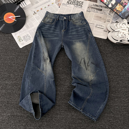 Retro-shaped denim pants