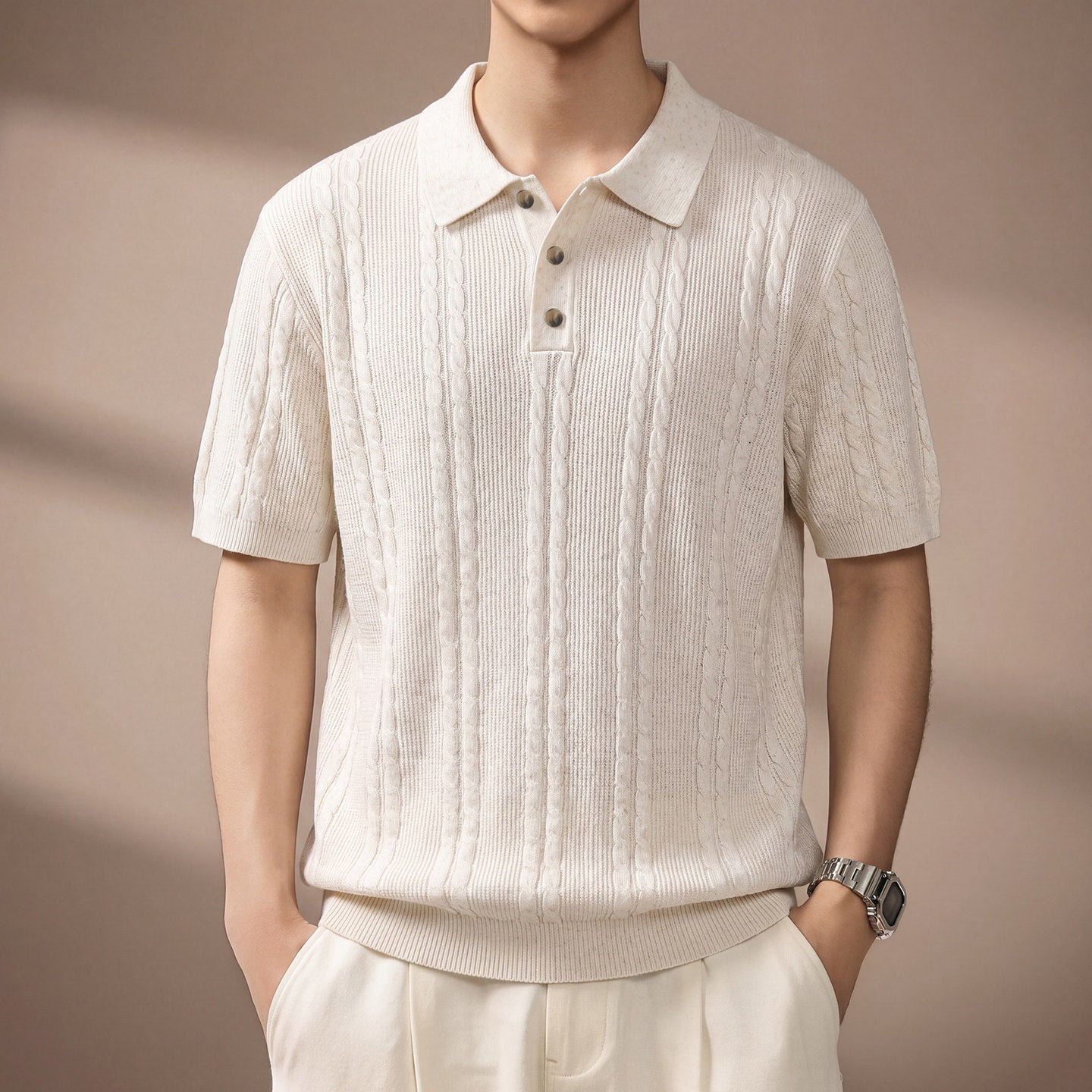 Retro Short Sleeve Knit Polo Shirt