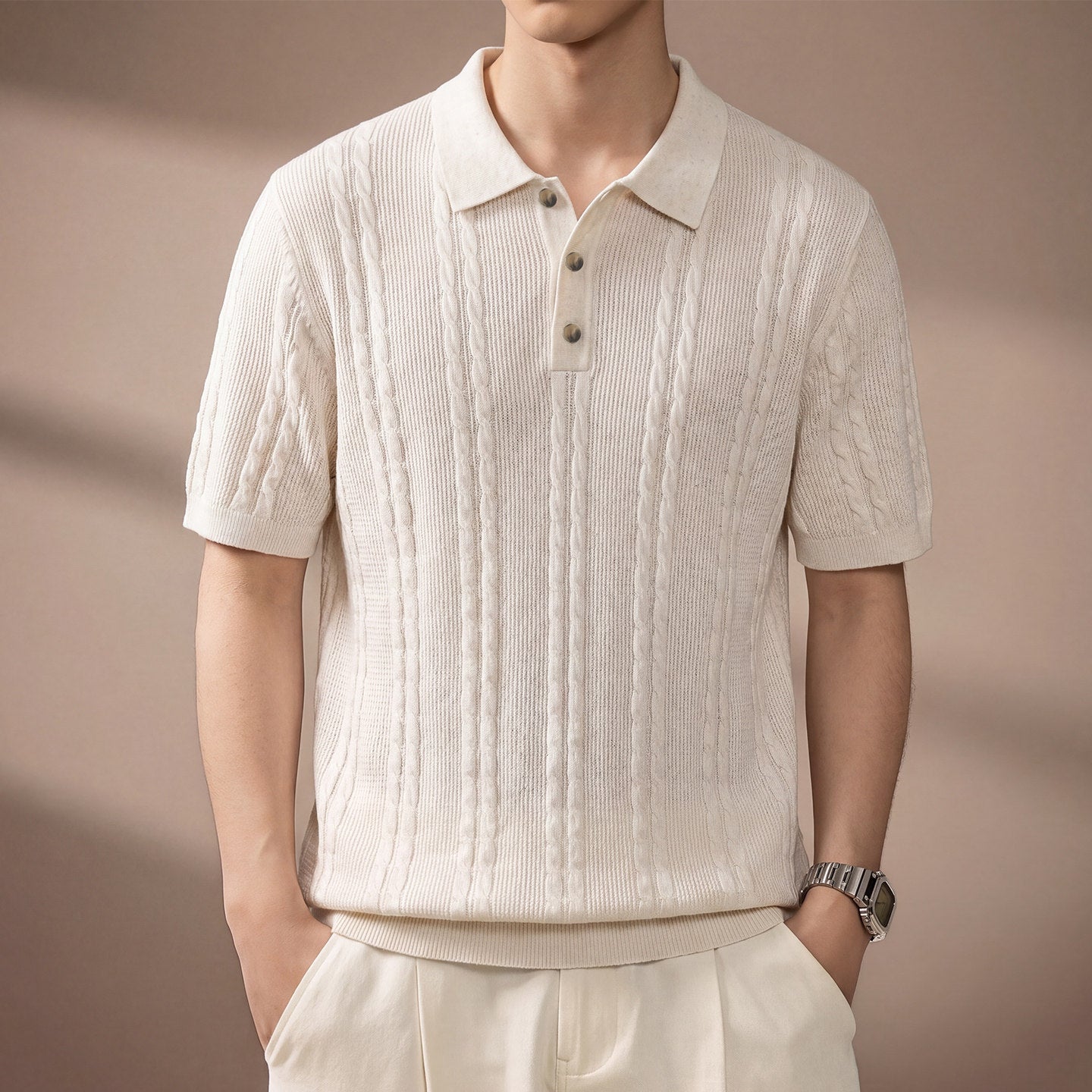 Retro Short Sleeve Knit Polo Shirt