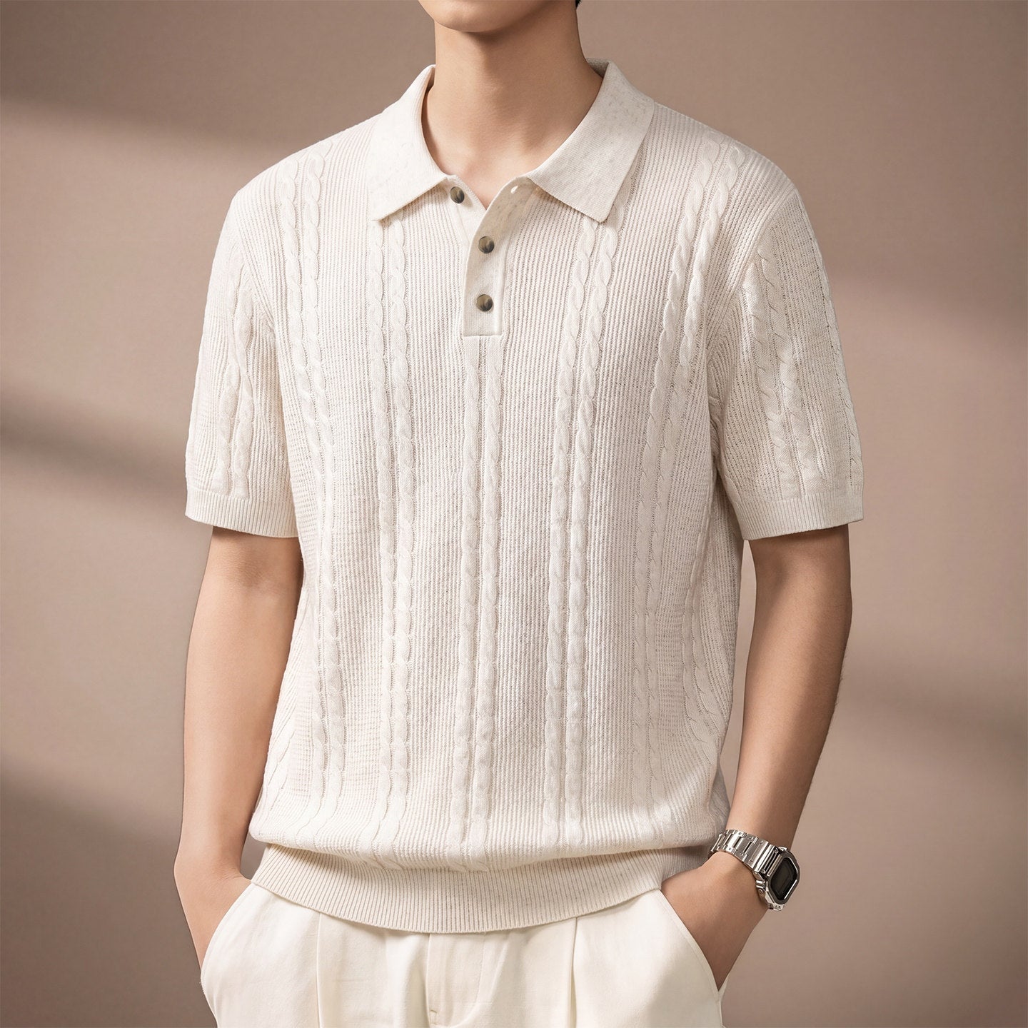 Retro Short Sleeve Knit Polo Shirt