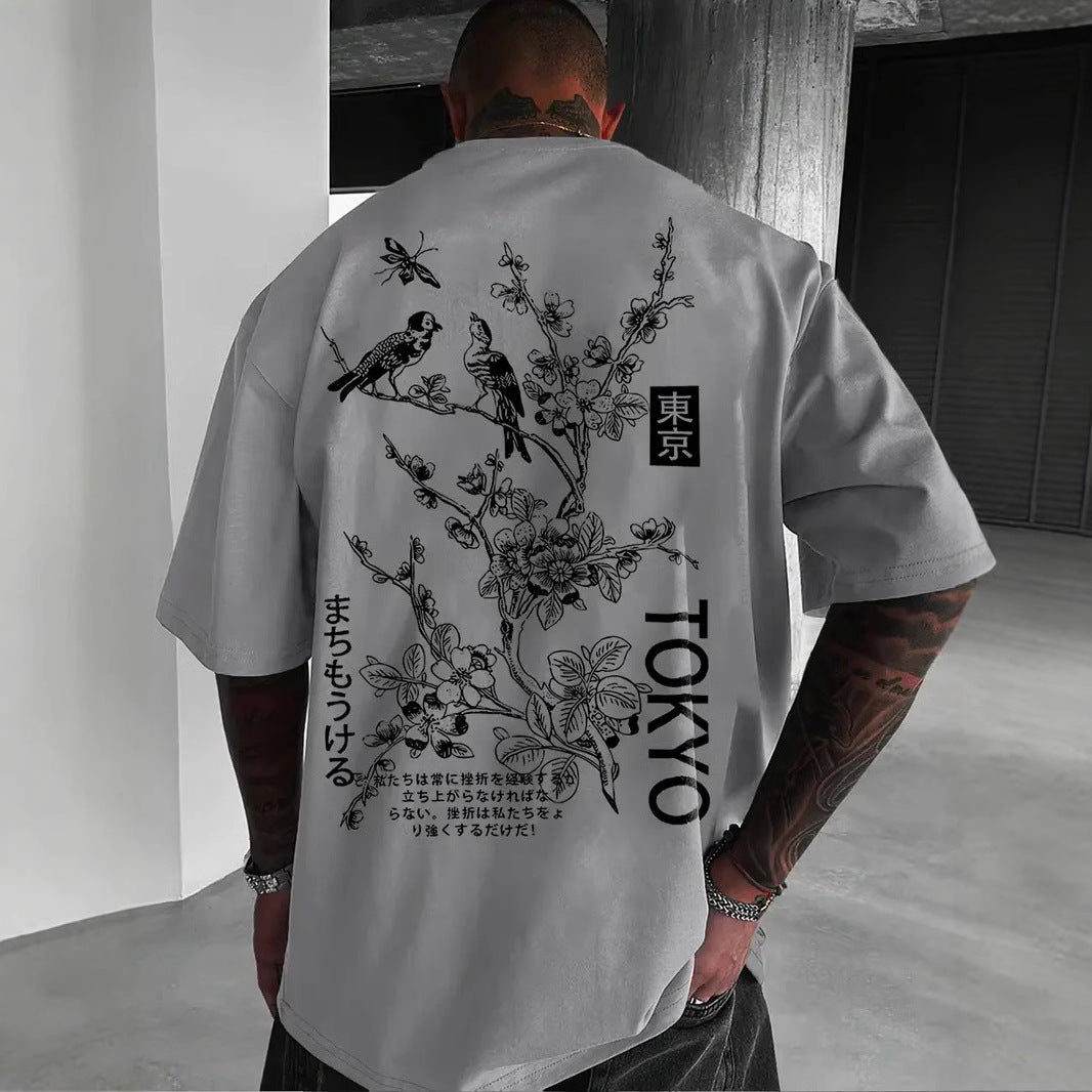 Retro short-sleeved loose printed T-shirt