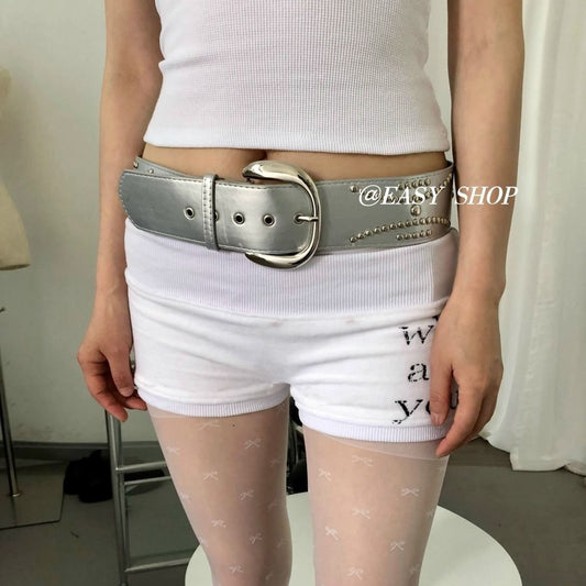 Retro Silver Wide Punk Belt with Rivets