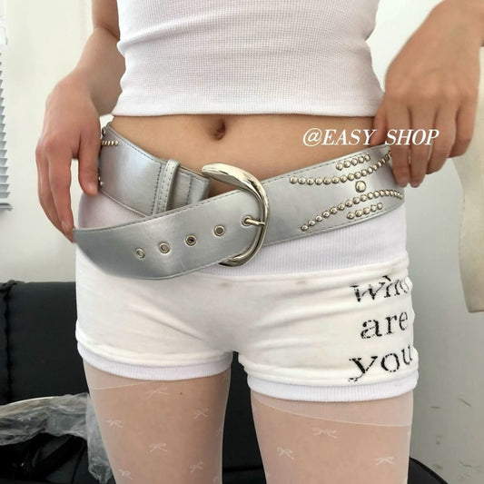 Retro Silver Wide Punk Belt with Rivets