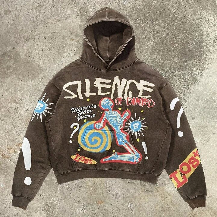 Retro Skull Print Hoodie Streetwear