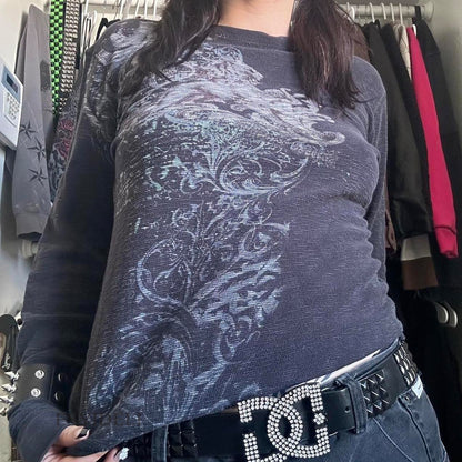 Retro Skull Print Long Sleeve T-shirt