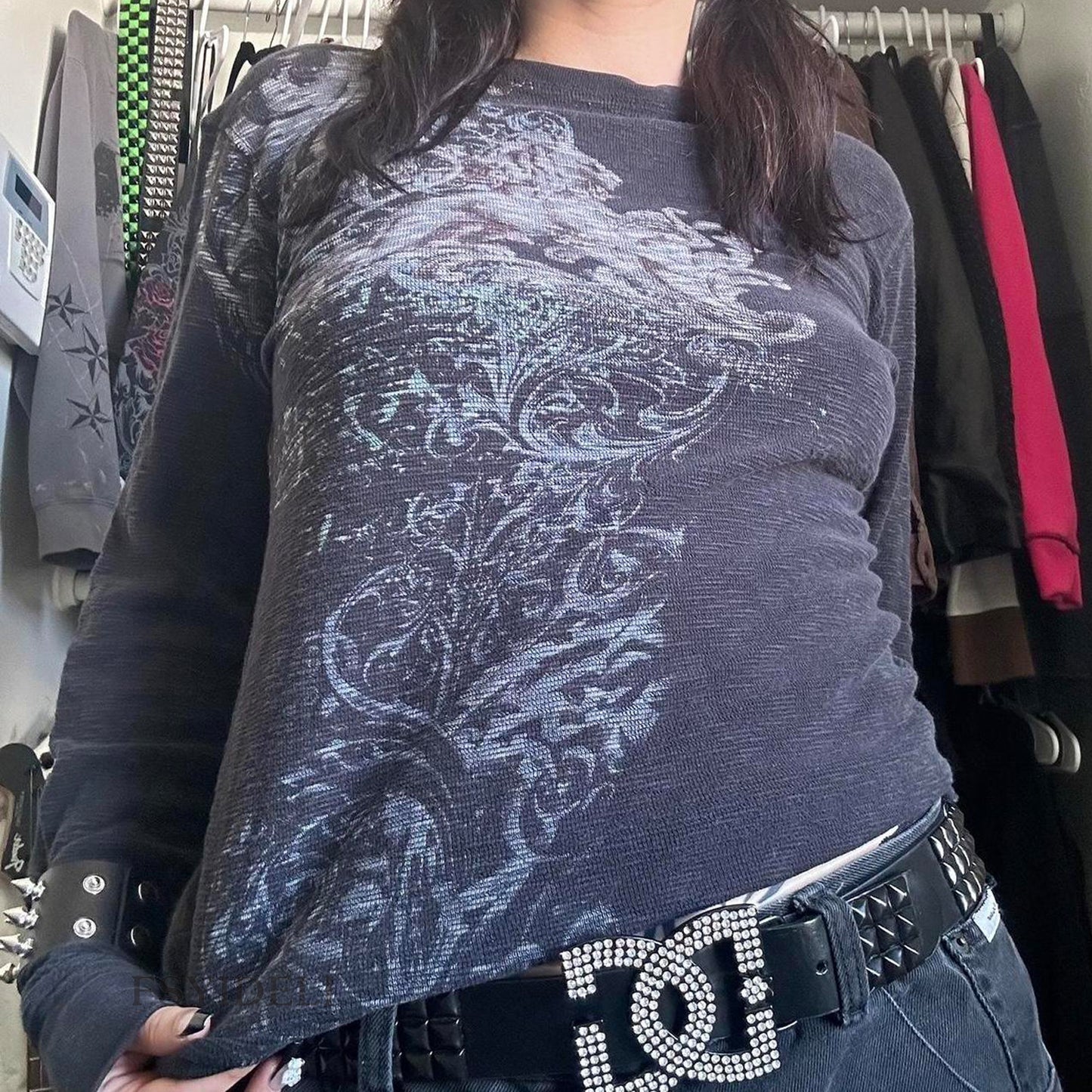 Retro Skull Print Long Sleeve T-shirt