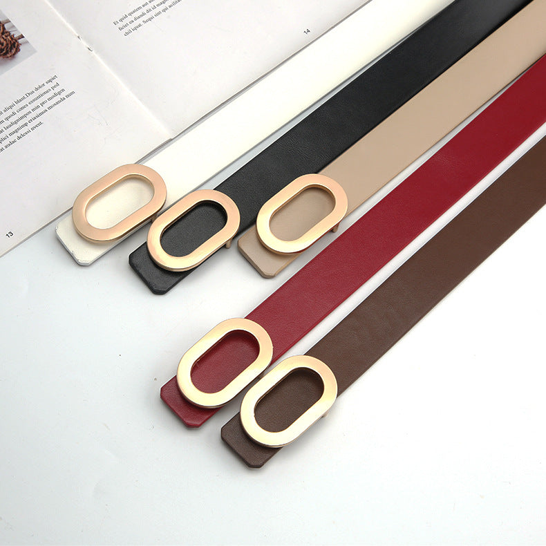 Retro Snap Button Thin Belt with Adjustable Buckle