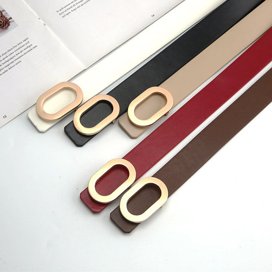 Retro Snap Button Thin Belt with Adjustable Buckle