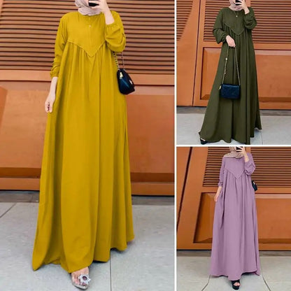 Retro solid-color dress