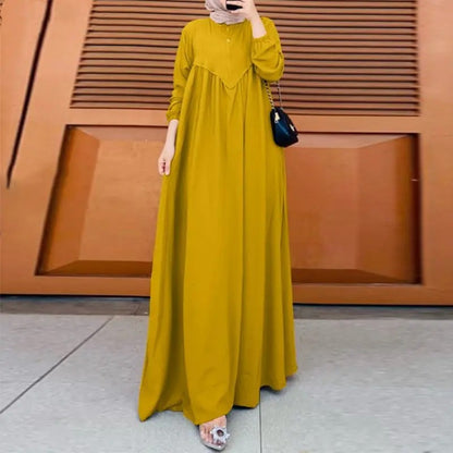 Retro solid-color dress