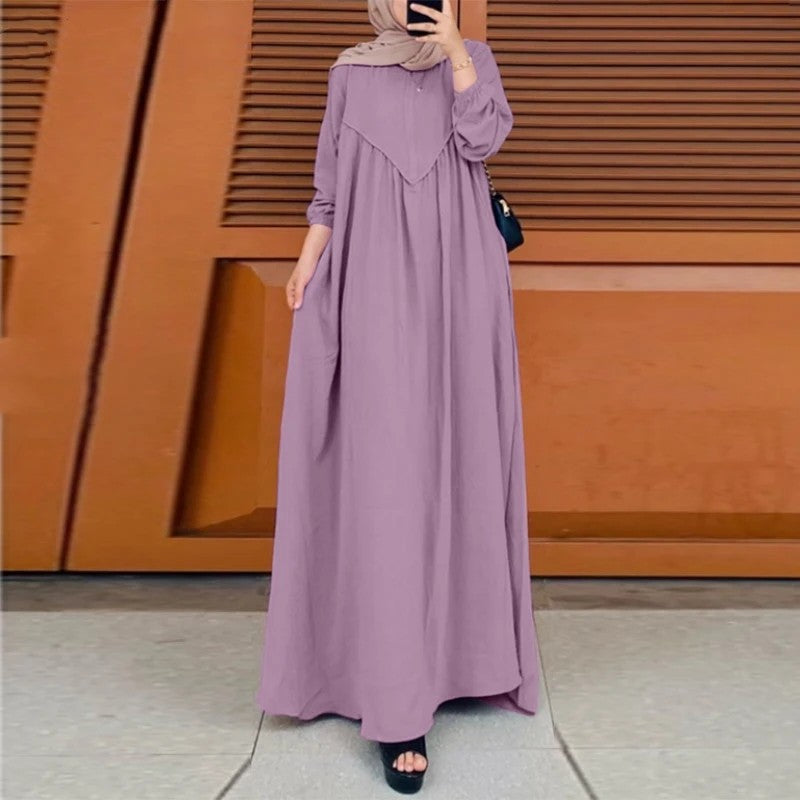 Retro solid-color dress