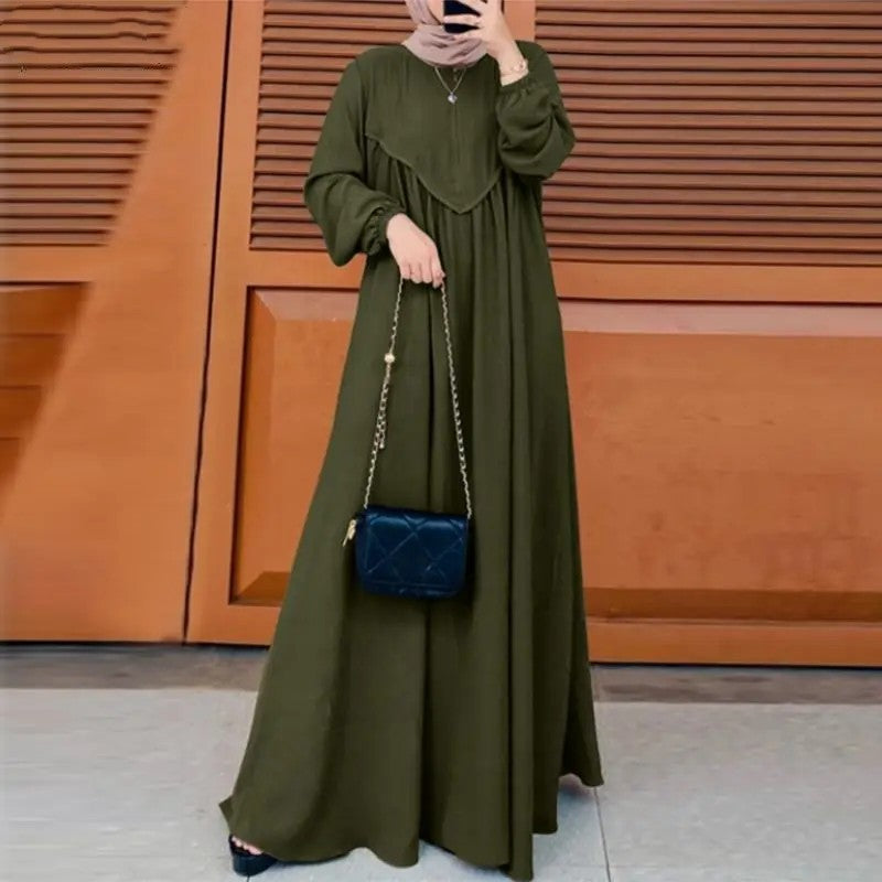 Retro solid-color dress