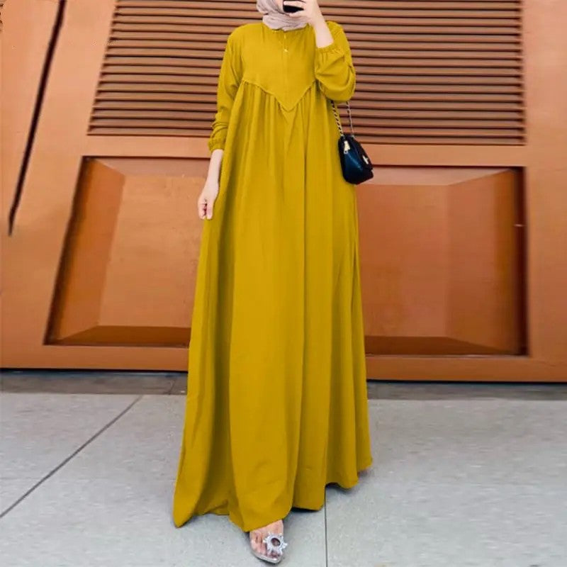Retro solid-color dress