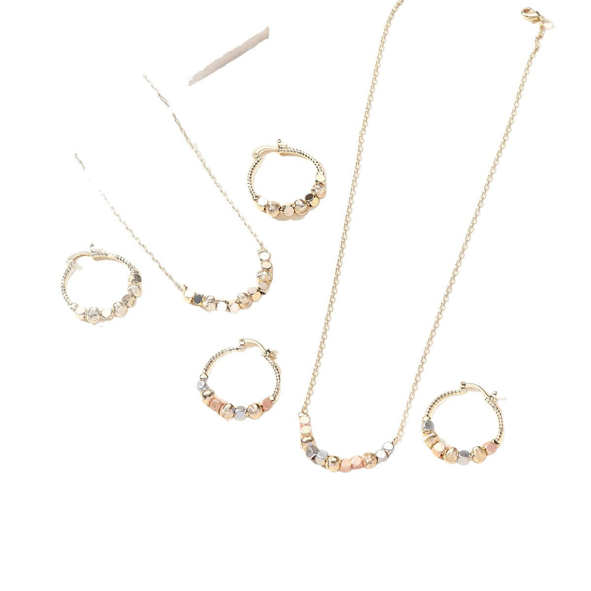 Retro Square Bead Earrings and Necklace Set