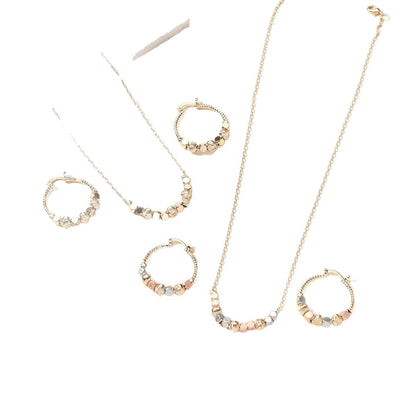 Retro Square Bead Earrings and Necklace Set