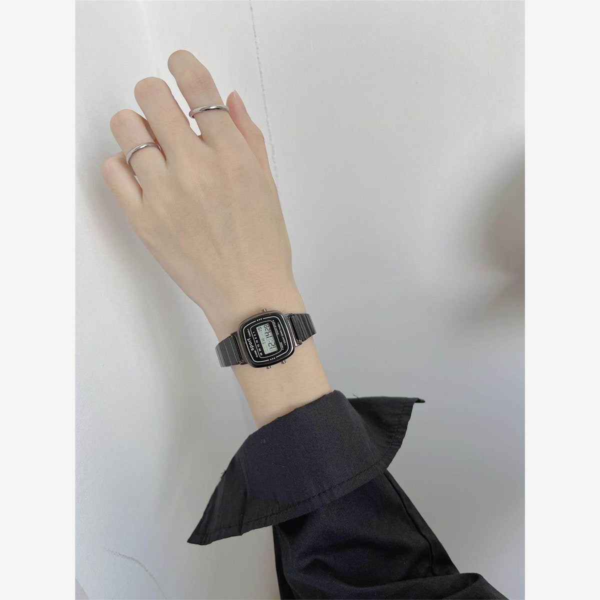 Retro Square Digital Watch with Steel Band