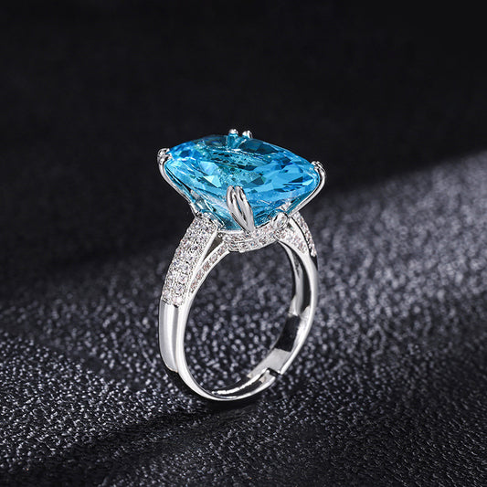Retro Square Imitation Sapphire Ring