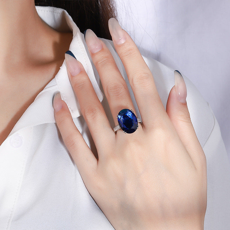 Retro Square Imitation Sapphire Ring
