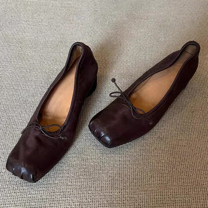 Retro Square Toe Ballet Flats with Chunky Heel