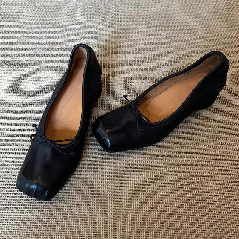 Retro Square Toe Ballet Flats with Chunky Heel