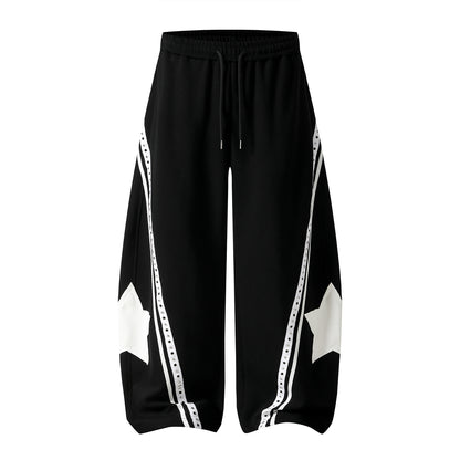 Retro Star Patch Drawstring Casual Pants