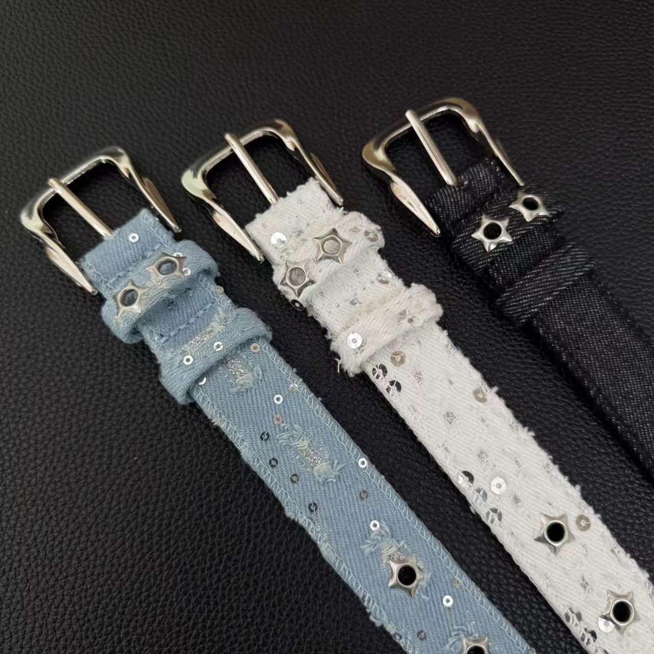 Retro star-shaped rivet belt without holes