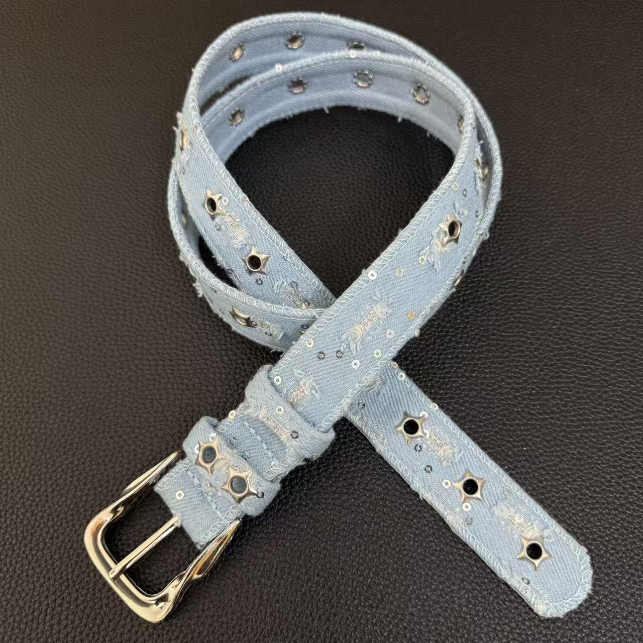 Retro star-shaped rivet belt without holes
