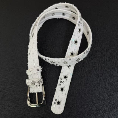 Retro star-shaped rivet belt without holes